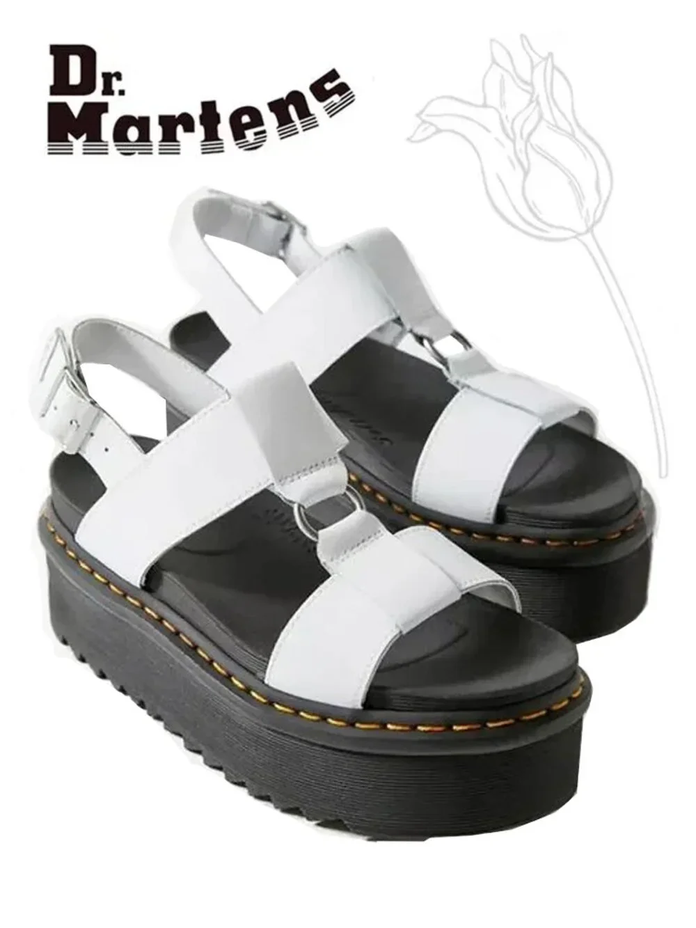 Dr. Martens Francis White Leather Strap Platform Sandal